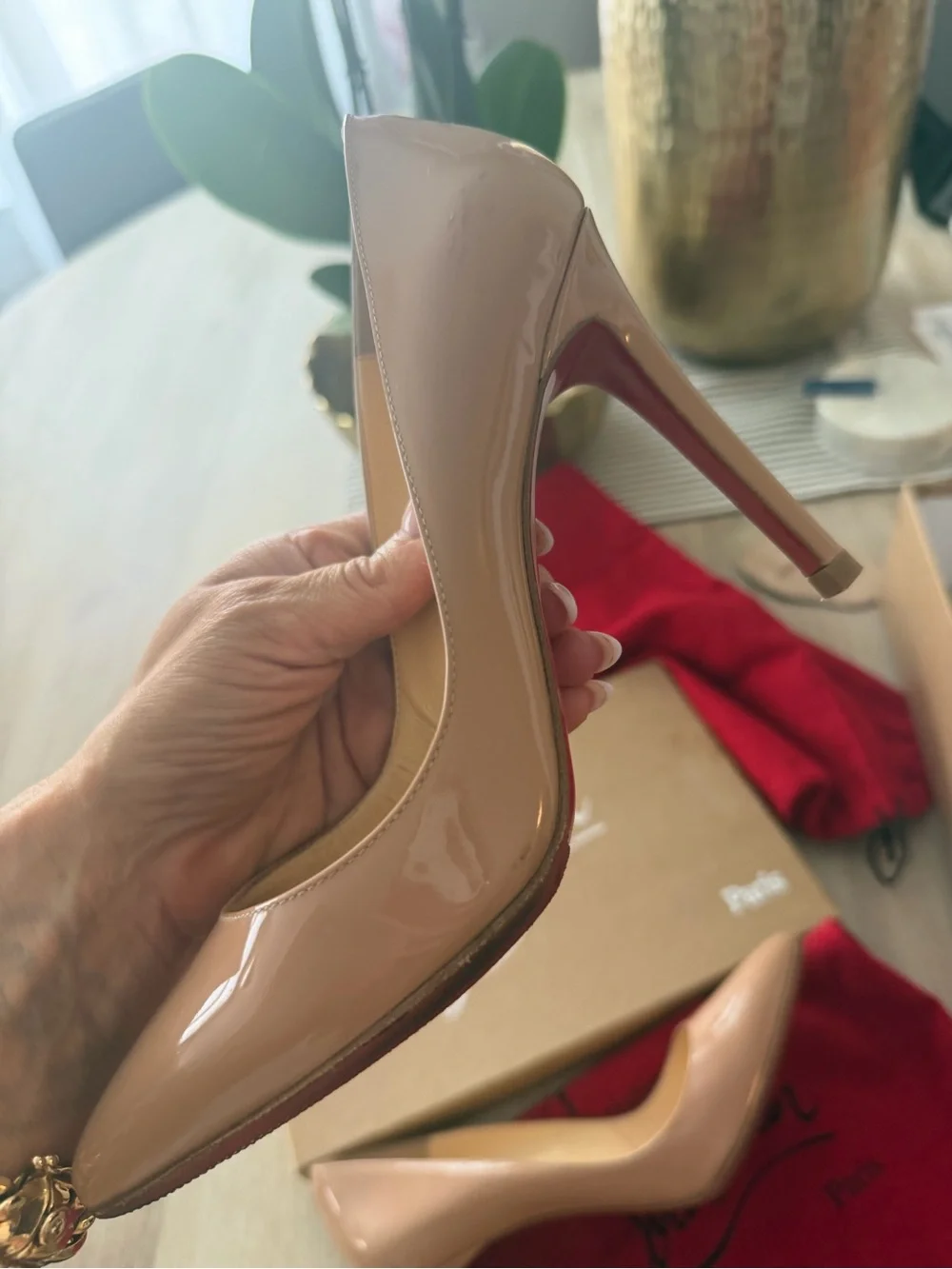 Christian Louboutin Nude Patent Pointed-Toe Stiletto Pumps